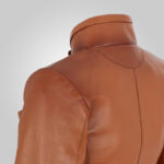 Women Cropped Goatskin Brown Leather Jacket - Image 2