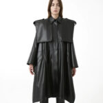 Women Oversized Cape Leather Trench Coat