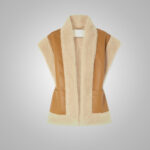 Women's Brown Thick Fur Shearling Sheepskin Leather Vest - Image 4
