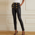 Women's Butt-flap Zipper Black Leather Pants - Image 2