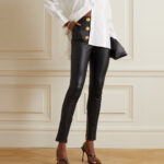 Women's Butt-flap Zipper Black Leather Pants - Image 3