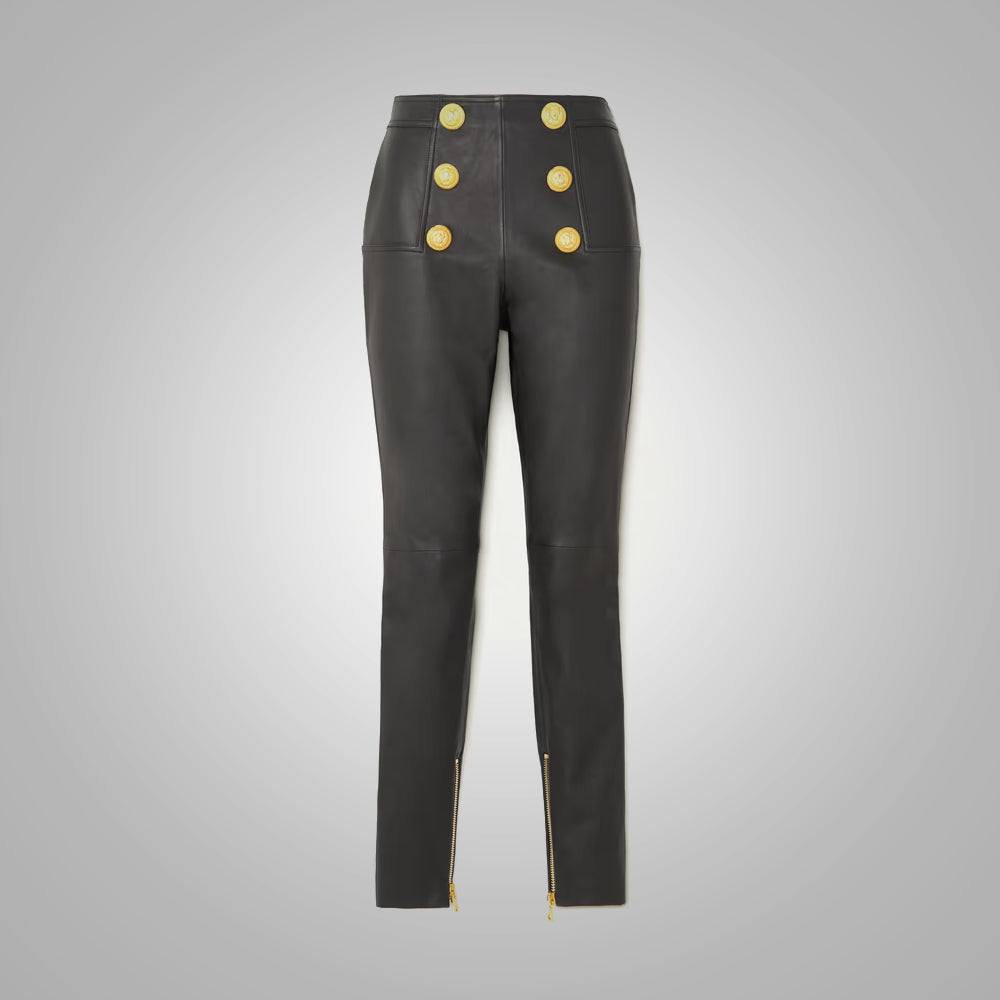 Women_sButtflapZipperBlackLeatherPants4.jpg Women's Butt-flap Zipper Black Leather Pants - Image 1