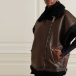 Women's Dark Brown Sheepskin Leather Black Shearling Vest - Image 2