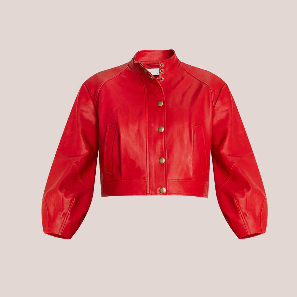 Women_sDesignerCroppedRedLeatherJacket.jpg Women's Designer Cropped Red Leather Jacket - Image 1