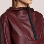 Women's Hooded Red Leather Bomber Jacket - Image 3