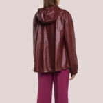 Women's Hooded Red Leather Bomber Jacket - Image 2