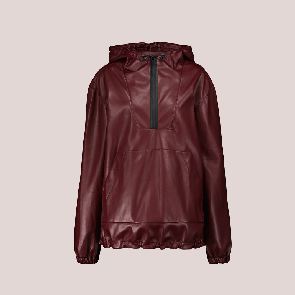 Women_sHoodedRedLeatherBomberJacket3.jpg Women's Hooded Red Leather Bomber Jacket - Image 1