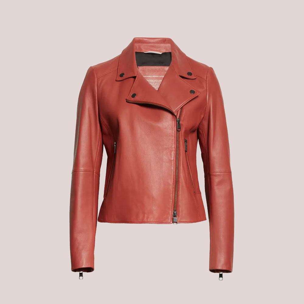 Women_sPlainRedLeatherBikerJacket.jpg Women's Plain Red Leather Biker Jacket - Image 1