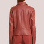 Women's Plain Red Leather Biker Jacket - Image 3