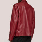 Women's Utility Red Leather Biker Jacket - Image 2