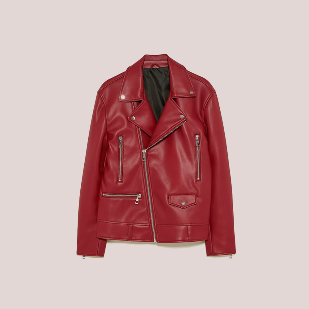 Women_sUtilityRedLeatherBikerJacket2.jpg Women's Utility Red Leather Biker Jacket - Image 1
