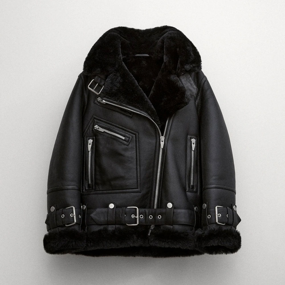 Womens-down-puffer-jacket-1-42-1.jpg Black Women B3 RAF Aviator Styled Sheepskin Shearling Leather Jacket - Image 1