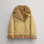 Women Light Brown RAF Aviator  Styled Sheepskin Shearling Leather Jacket