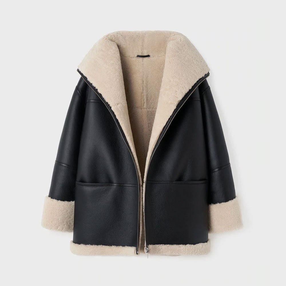 Womens-down-puffer-jacket-1-50-1.jpg Women B3 RAF Aviator Styled Sheepskin Shearling Leather Jacket - Image 1
