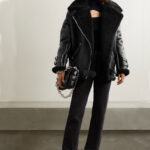 Black RAF B3 Trimmed Sheepskin Shearling Leather Biker Jacket - Image 2