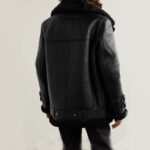Black RAF B3 Trimmed Sheepskin Shearling Leather Biker Jacket - Image 3