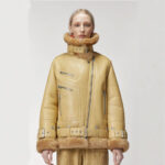 Women Light Brown RAF Aviator  Styled Sheepskin Shearling Leather Jacket - Image 2