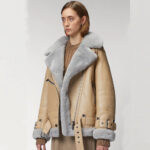 Women RAF Aviator Styled Lambskin Shearling Leather Jacket - Image 3