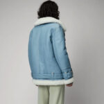 Women Light Blue B3 RAF Aviator Styled Sheepskin Shearling Leather Jacket - Image 3