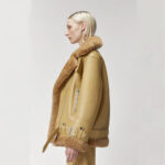 Women Light Brown RAF Aviator  Styled Sheepskin Shearling Leather Jacket - Image 3