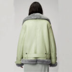 Women Green RAF Aviator  Styled Sheepskin Shearling Leather Jacket - Image 3