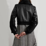 Women Black Shearling-trimmed textured-leather bomber jacket - Image 3