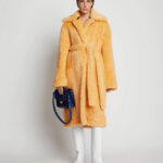 Womens Apricot Soft Curly Fur Shearling Long Coat