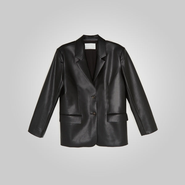 WomensBlackSoftLeatherBlazer3.jpg Womens Black Soft Leather Blazer - Image 1