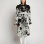 Womens Black & White Fur Shearling Long Coat
