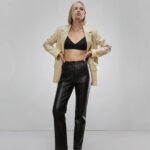 Womens Cream Goatskin Leather Blazer Coat - Image 2