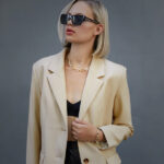 Womens Cream Goatskin Leather Blazer Coat - Image 4