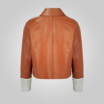 Womens Designer Brown and White Leather Jacket - Image 2
