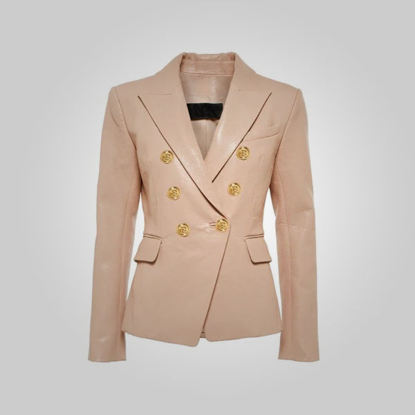 WomensNaturalBrownNappaLeatherBlazer.jpg Womens Natural Brown Nappa Leather Blazer - Image 1