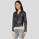 Zora Black Biker Leather Jacket - Image 4