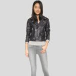 Zora Black Biker Leather Jacket - Image 5