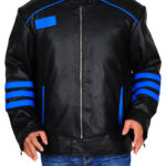 Black & Blue Biker Leather Jacket