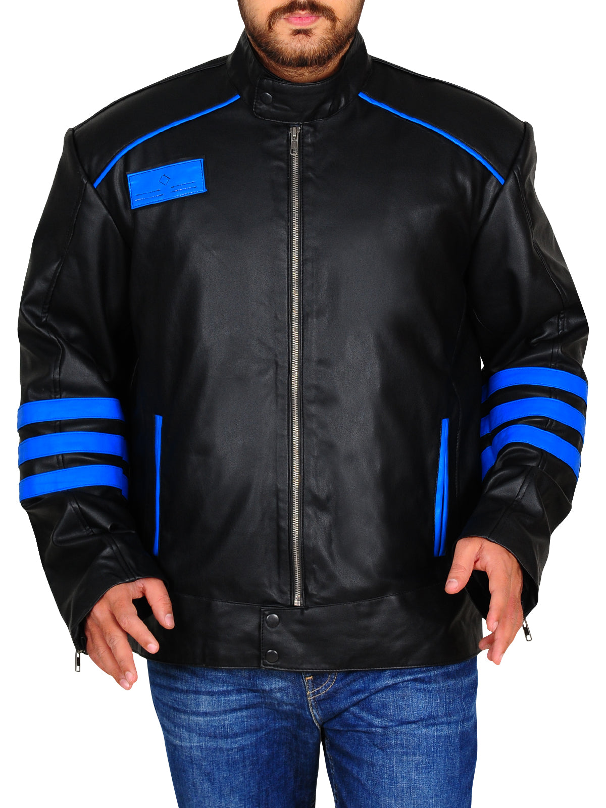 biker-boy-leather-jacket.jpg Black & Blue Biker Leather Jacket - Image 1