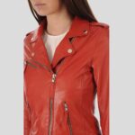 Callie Red Biker Leather Jacket - Image 3