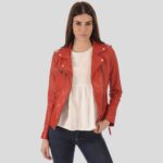 Callie Red Biker Leather Jacket - Image 4