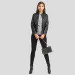 Cora Black Biker Leather Jacket - Image 2