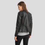 Cora Black Biker Leather Jacket - Image 4