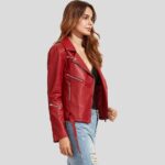 Diana Red Biker Leather Jacket - Image 2