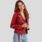 Diana Red Biker Leather Jacket - Image 4