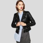 Elise Black Biker Leather Jacket - Image 2