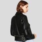 Elise Black Biker Leather Jacket - Image 3