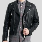 Frankie Black Biker Leather Jacket - Image 2