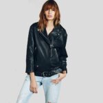 Lucia Black Biker Leather Jacket - Image 2