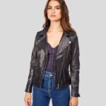 Mya Black Biker Leather Jacket - Image 3