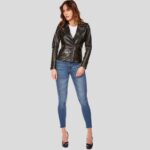 Mya Black Biker Leather Jacket - Image 4