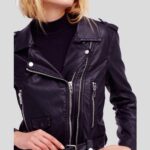 Sara Black Biker Leather Jacket - Image 3